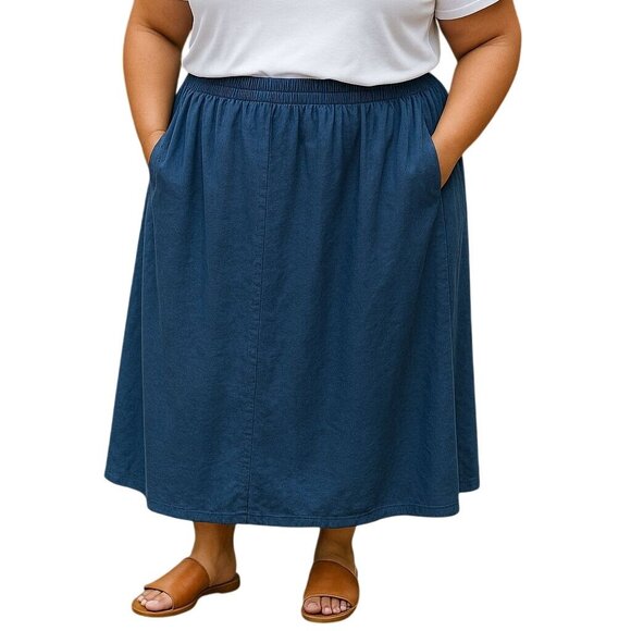 Jessica London Plus Size Skirt 28W Elastic Waist Blue Long Length - Picture 1 of 7